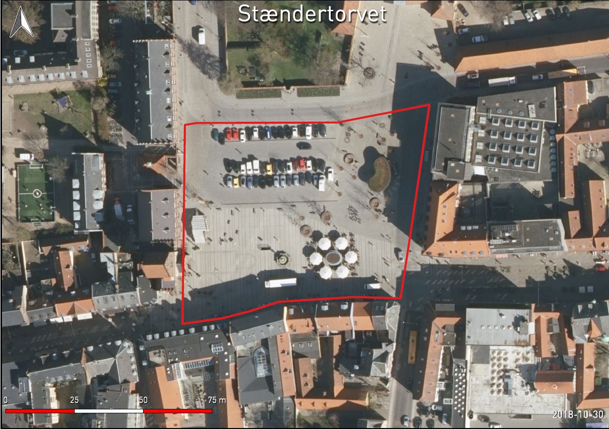 Flyfoto Stændertorvet med mål